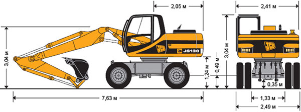 габариты экскаватор JCB JS 130W
